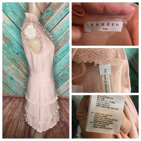 Sandro Paris Flirty Rose Pink Ruffle Trimmed Side Zip Mini Cocktail Dress - Picture 6 of 8